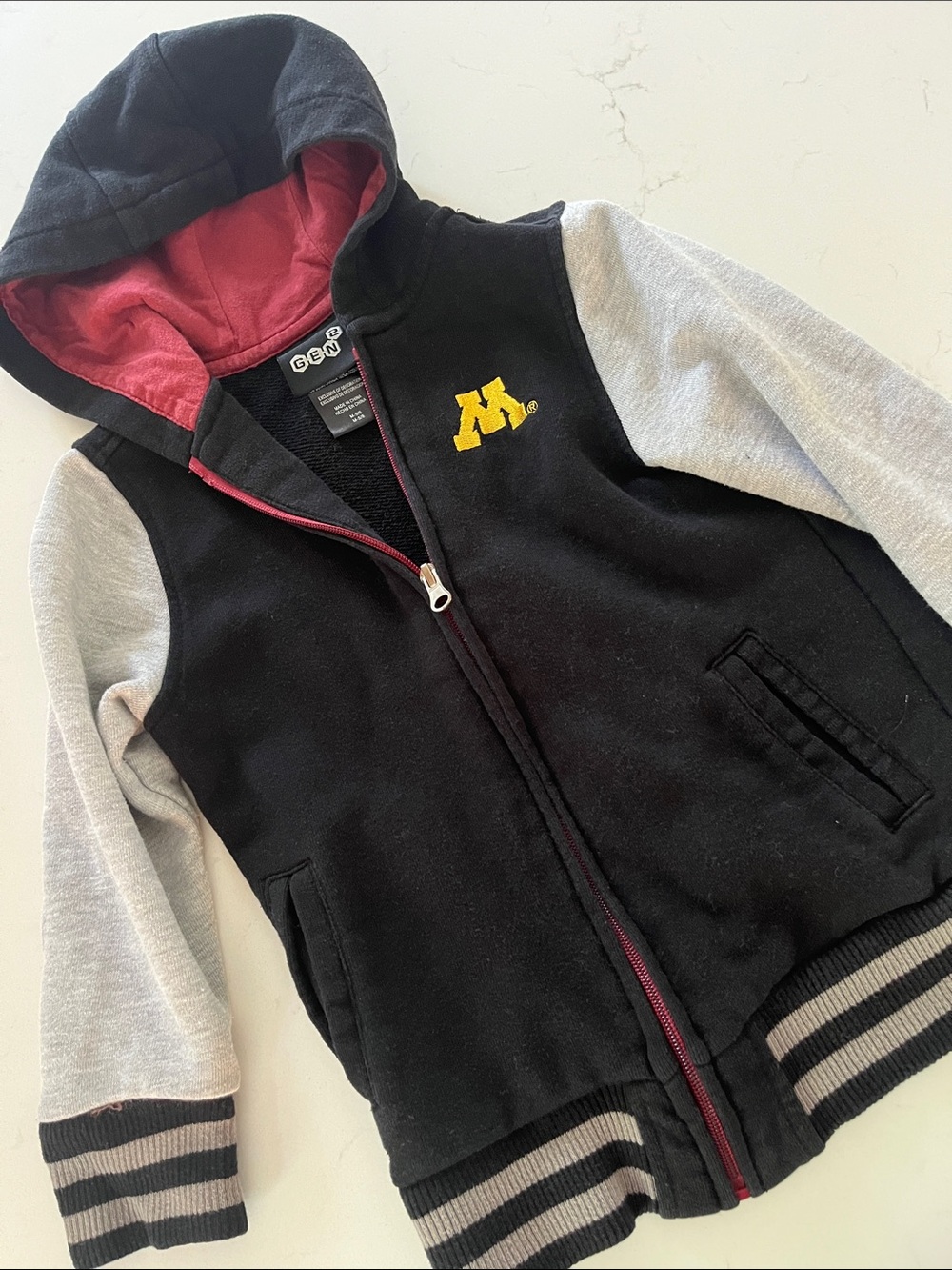 University of Minnesota Black & Gray Hooded Jacket with Maroon Lining